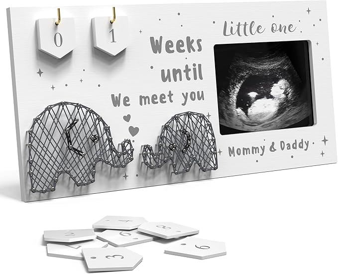 Baby Sonogram Picture Frame w/ Baby Countdown Weeks - Standard 4x3 Ultrasound Photo - Pregnancy Announcements Ideas - Gender Reveal - New Mom Expecting Parents Keepsake-CubbioJoy