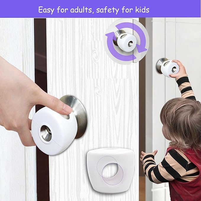 Child Proof Door Knob Covers, 4Pack Door Knob Safety Cover for Kids, Door Locks for Kids Safety, Toddler Door Knob Cover-CubbioJoy