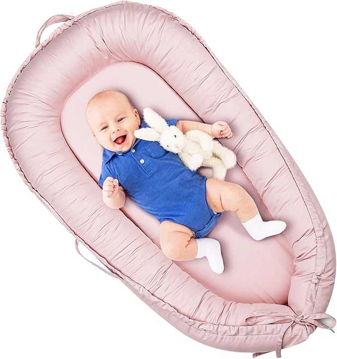 Baby Lounger Cover Only for Newborns, 100% Cotton Soft Portable Baby Nest Lounger Cover, Breathable Infant Lounger Replacement Cover, Lounger Pillow Cover Fit for Snuggle Me, Cover Only(Pink)-CubbioJoy