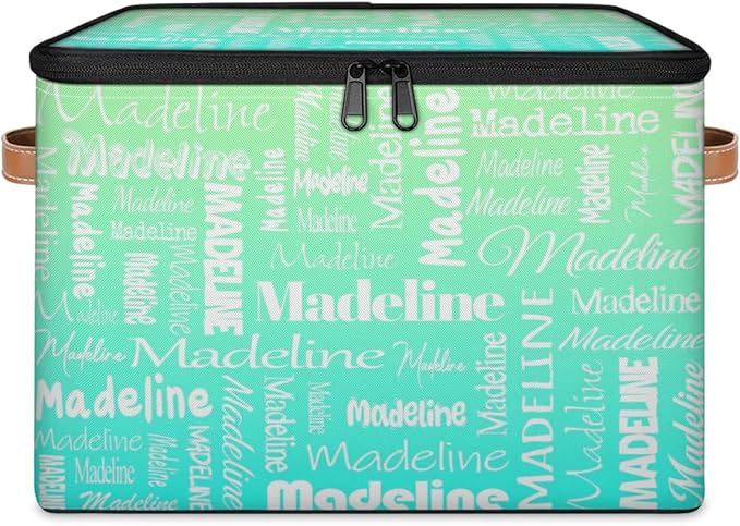 Custom Storage Basket with Name, Personalized Storage Bins with Zipper Lid, Foldable Fabric Storage Box Large capacity with Handle Green Blue-CubbioJoy