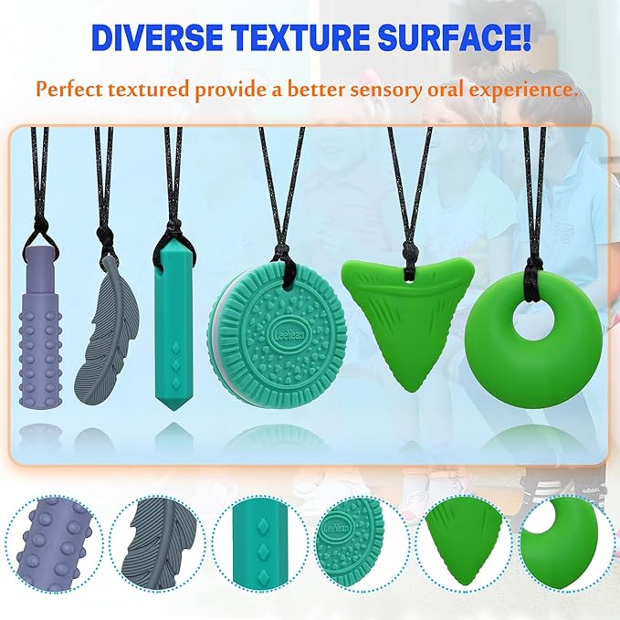 Chewy Necklaces for Sensory Kids, Silicone Chewy Necklaces for Boys and Girls with Autism, ADHD, SPD, Chewing, Oral Motor Therapy Toy-CubbioJoy