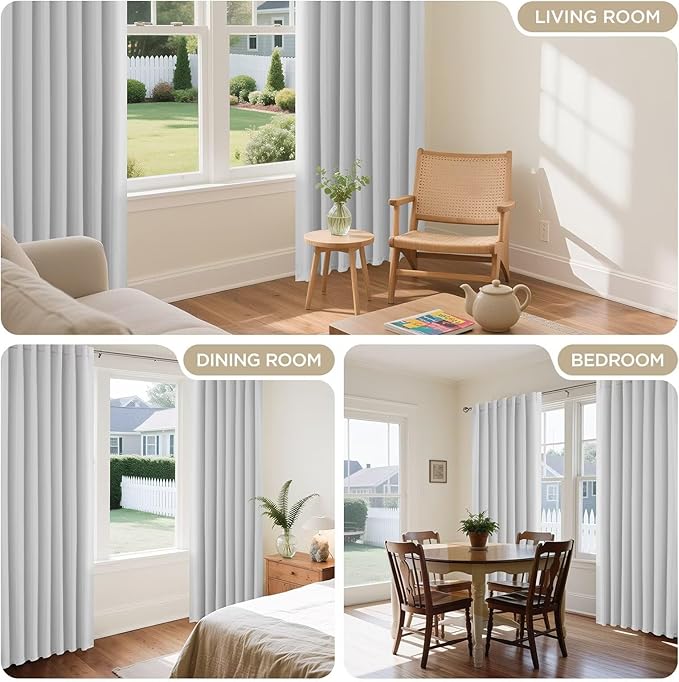 Joydeco 108 Inch 60% Blackout White Curtains 2 Panels,Elegant Soft Sheer Curtains for Bedroom,Thermal Insulated Black Out Drapes for Living Room,Rod Pocket Back Tab Drapes(W37xL108 Inch,Greyish White)-CubbioJoy