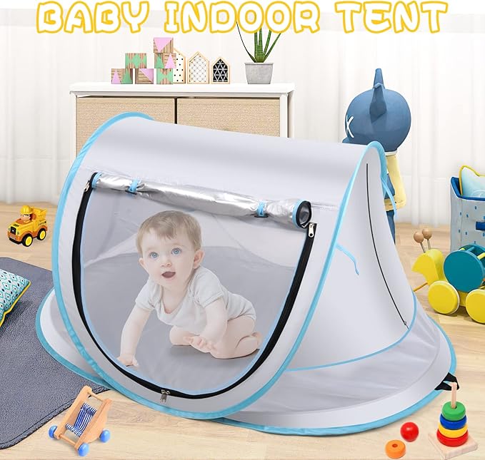 Baby Beach Tent,Large Pop Up Beach Tent Sun Shade for Beach,Portable Baby Travel Tent with Mosquito Net,Indoor Baby Play Tent,UPF 50+ UV Protection Sun Shelters for Infants-CubbioJoy