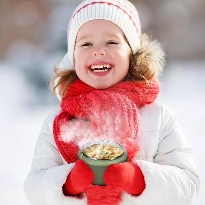 13.5oz Kids Thermos for Hot Food, Insulated Vacuum Food Jar with Buckle Lid, Stainless Steel Wide Mouth Leak Proof Insulated Lunch Container for School Picnic Travel, Green-CubbioJoy