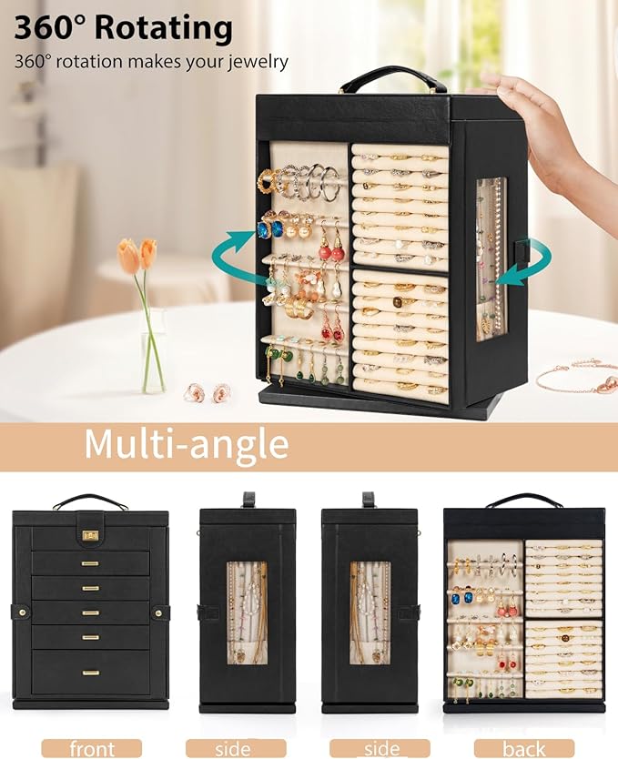 AKOZLIN Jewelry Box 6-Tier Organizer Functional 360° Rotating Jewelry Storage Case for Women Girls Ring Necklace Earring Bracelet Holder with Mirror-CubbioJoy