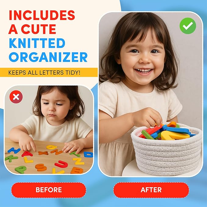 JoyCat Silicone Alphabet Magnetic Letters, 26 Uppercase ABC Fridge Magnets for Toddlers 1-3 & Kids, Baby Learning Refrigerator Toy Set, Preschool Birthday Gifts for Boys & Girls (Vibrant Color)-CubbioJoy