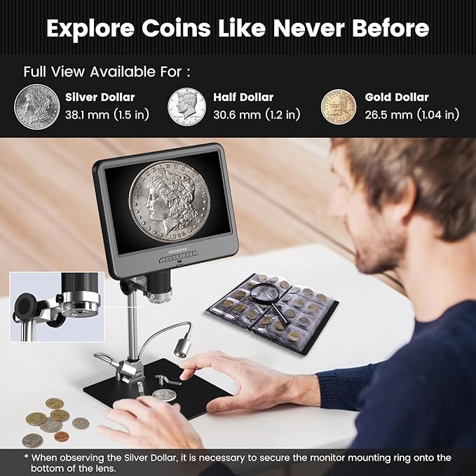 Andonstar AD210 10.1 Inch LCD Digital Microscope for Adults, Soldering Microscope for Electronics Repair, Coin Microscope Camera Full View for Error Coins with Light, Biological Slides Kit, 32G Card-CubbioJoy