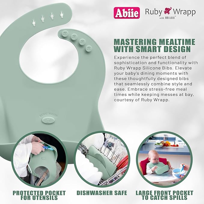 Abiie Ruby Wrapp Silicone Bibs for Babies with Front Pocket - Waterproof Bib - Stain Resistant - Silicone Toddler Bibs-CubbioJoy