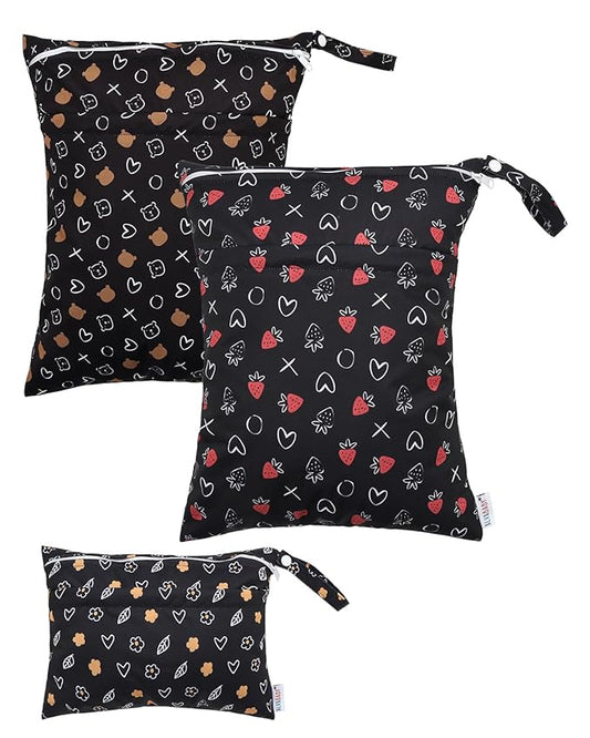 ALVABABY 3 Cloth Diaper Wet Dry Bags Waterproof Reusable with Two Zippered Pockets Travel Beach Pool Daycare Soiled Baby Items Yoga Gym Bag for Swimsuits or Wet Clothes Small Medium Large 3L-SML10-CubbioJoy