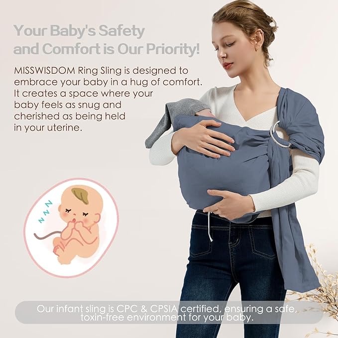 Baby Wrap Ring Sling 7-35 lbs, Baby Sling Carrier for Newborn, Toddler, Infant Holder, Lightweight Baby Carrier Wraps, Blue-CubbioJoy
