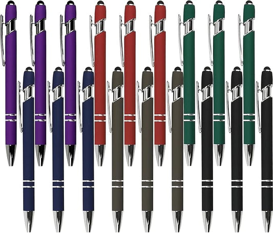 Ballpoint Pen with Stylus Tip, Soft Touch Click Metal Pen, 1.0mm Medium Point, Black Ink, 18 Count(6 Colors)-CubbioJoy