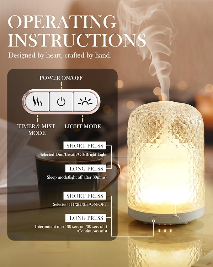 Aromatherapy Diffuser – Ultrasonic Essential Oil Diffuser, Health Night Light, Timer & Auto Shut-Off, BPA-Free, 120ml Diffusers for Home, Office, or Spa-CubbioJoy