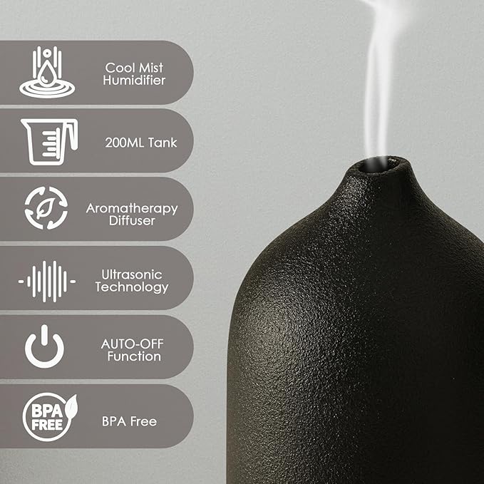 Diffuserlove Ceramic Diffuser Essential Oil Diffusers Aromatherapy Essential Oil Diffuser for Room Air Diffuser for Home Bedroom Stone Diffuser Black-CubbioJoy