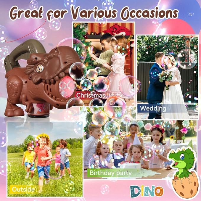 Dinosaur Bubble Machine with Colorful Lighting for Kids Automatic Handheld Dinosaur Bubble Toy 20000+ Big Bubbles Per Minute Bubbles Toy for Outdoor Parties Yard Fun Kids Gift Triceratops Blue-CubbioJoy