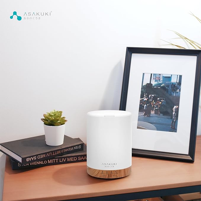 ASAKUKI 300ML Essential Oil Diffuser, Quiet 5-in-1 Premium Humidifier, Home Fragrance Aroma Diffuser with 7 LED Color Changing Light and Auto-Off Switch -Light Brown-CubbioJoy