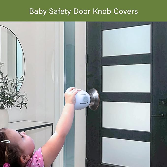 Child Proof Door Knob Covers, Door Knob Safety Cover for Kids, Baby Proof Safety Locks for Doors, 4 Pack/White-CubbioJoy