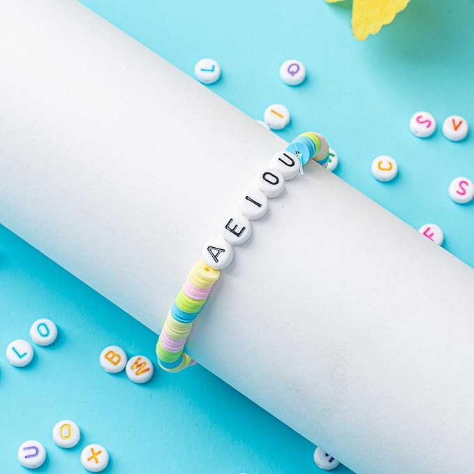 1400pcs Letter Beads, 4x7 mm Acrylic Alphabet Beads, Beads for Jewelry and Bracelet Making, in 28 Grid Box (White and Colorful)-CubbioJoy