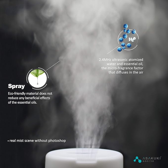 ASAKUKI 300ML Essential Oil Diffuser, Quiet 5-in-1 Premium Humidifier, Home Fragrance Aroma Diffuser with 7 LED Color Changing Light and Auto-Off Switch -Light Brown-CubbioJoy