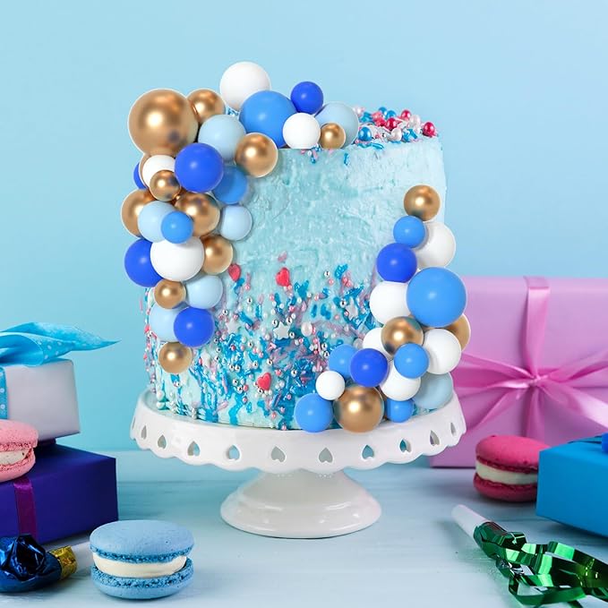75 Pieces Cake Balls Topper Decorations Foam Cupcake Topper Mini Balloon Cake Topper Balls Cake Picks for Cake Deco Birthday Party Wedding（Blue Gold White Series）-CubbioJoy