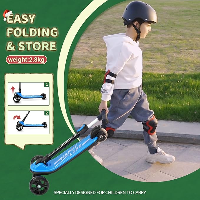 Besrey Kick Scooter for Kids Ages 3-10, 3-Wheel Folding Scooter with Adjustable Height, LED Light Wheels, Extra Wide Deck for Outdoor Activities-CubbioJoy