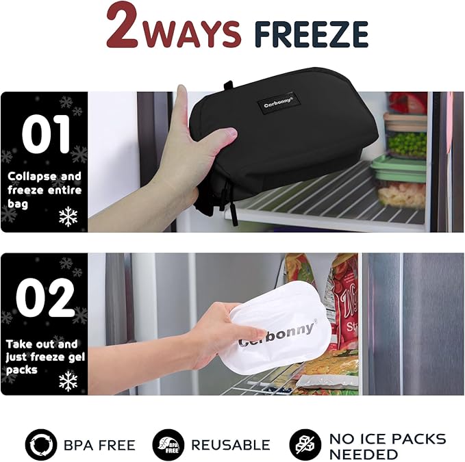 CERBONNY Small Cooler Bag Freezable Lunch for Work School Travel,Leak-proof Bag,Small Insulated For Kids/Adults,Freezer Bags,Freezable Snack Bag,Mini Fit Yogurt Black-CubbioJoy