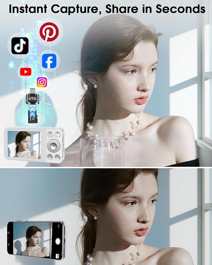 Digital Camera, Autofocus 48MP 4K Camera for Photography with 32GB Card, Portable Compact Point and Shoot Digital Camera for Teens Adult Beginner Kids with Metal Shell, 2000 mAh Battery-CubbioJoy