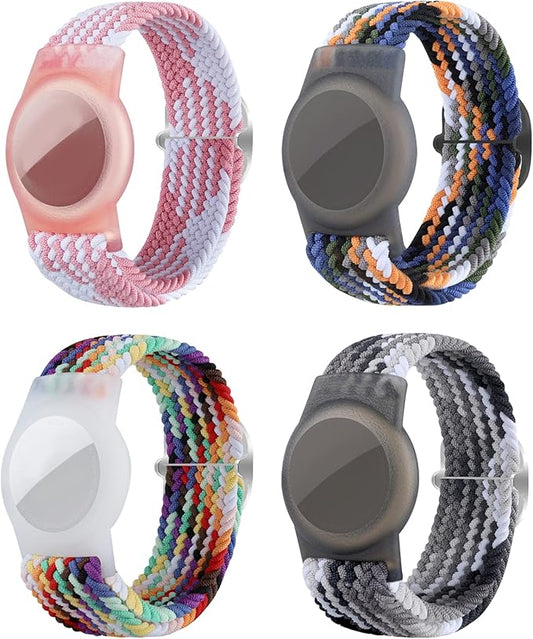 4 Pack Kids Bracelet Compatible with AirTag, GPS Kid Tracker Holder Braided Wristband for Apple Air Tag, Nylon Adjustable Anti Lost Airtag Watch Band for Kids Children Elders (Mixed Color)-CubbioJoy