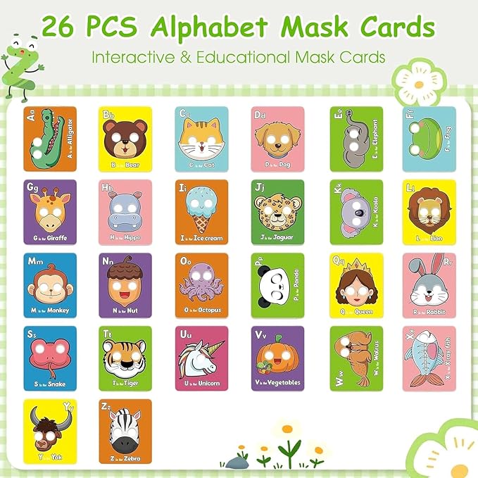 26 PCS Alphabet ABC Flash Cards,Giant ABC Animal Mask Flash Cards,26 Lowercase and Uppercase Letter Cards,Educational Learning Games-CubbioJoy