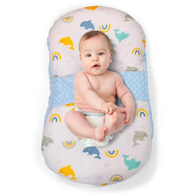 Baby Lounger for Newborns and Infants, Portable Lounger with Pillow & Foot Rest - 100% Cotton, Snug, Travel-Friendly, Breathable Fabric, Ideal for Cribs & Floor - Sprinta (Poly Snuggle)-CubbioJoy
