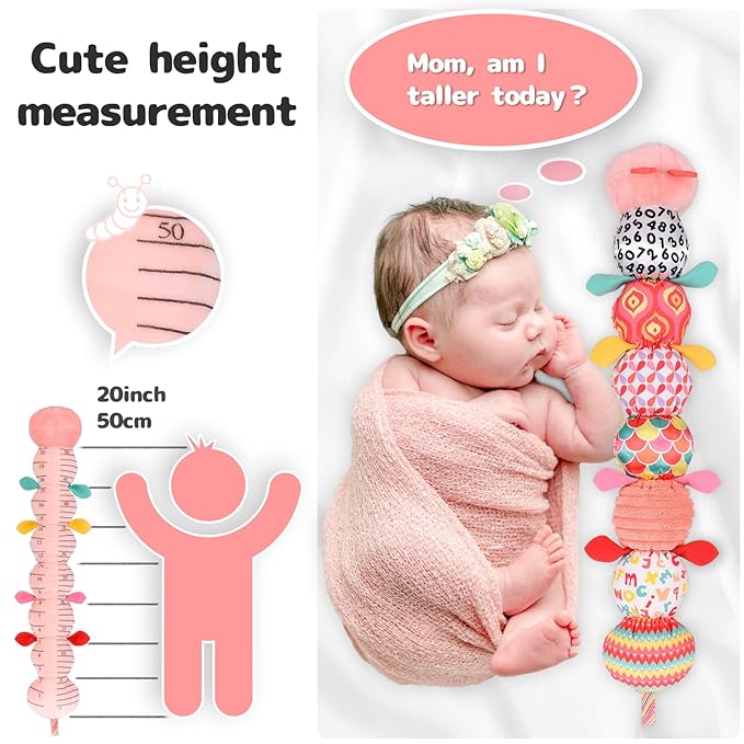Infant Baby Musical Stuffed Animal Activity Soft Toys with Multi-Sensory Crinkle, Rattle and Textures for 0-3-6-12 Months Developmental Toys, Caterpillar, Pink-CubbioJoy