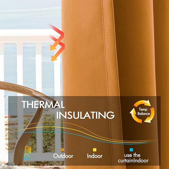 ANRODUO Back Tab Blackout Curtains for Bedroom Living Room, Rod Pocket Pinch Pleated Thermal Insulated Room Darkening Curtains 96 Inches Long 2 Panels, Mustard Yellow, 42 x 96 Inch-CubbioJoy