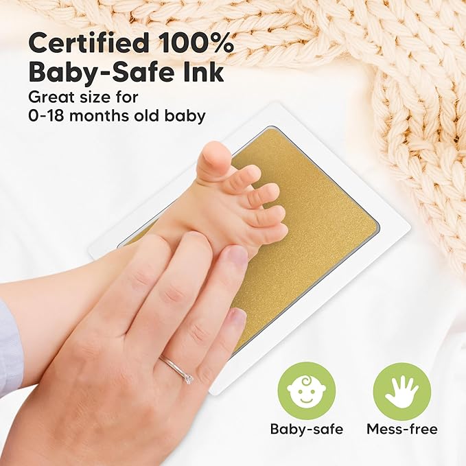 4-Pack Inkless Baby Hand and Footprint Kit - Mess Free Ink Pad for Newborn Keepsake, Dog Nose & Paw Print Kit, Clean Touch Ink Pad for Baby Hand & Footprints, Ideal New Mom Gifts (Gold/Silver, L)-CubbioJoy
