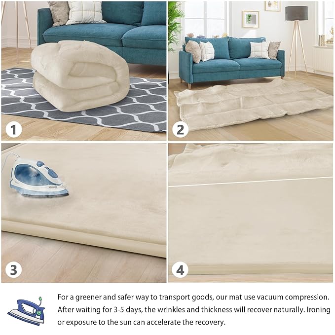 Baby Play Mat for Floor Tummy Time Mat Nursery Rug Muscle Area Rug Playroom Tatami 79"x138" Memory Foam 1.3" Thick Crawling For Babies,Toddlers, Infants, Kids,Floor(Beige)-CubbioJoy