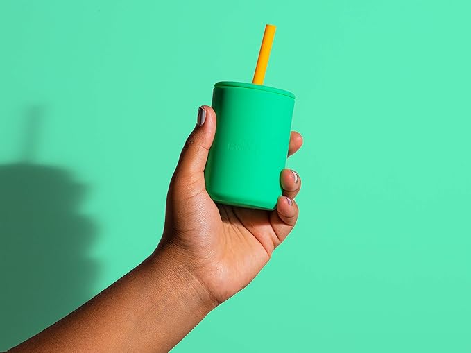 Avanchy Silicone Training Sippy Cup with Straw Lid – For Babies 6+ Months to Toddlers 1 Year Old – 8 oz Infant Water Cup for Baby Led Weaning, Orange-CubbioJoy