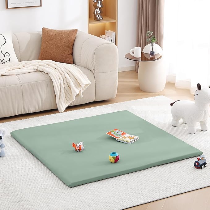 Baby Play Mat 48"x48" – Thick, Non-Slip Foam Mat for Babies and Toddlers. Foldable, Scrubbable, Odorless, and Soft, Ideal for Playpens, Crawling, and Indoor Playtime-Green-CubbioJoy