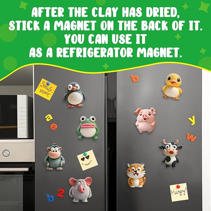 Air Dry Clay Kits for Kids, Arts and Crafts for Kids Ages 8-12, DIY 12 Animals Magic molding Clay Set with Sculpting Tools & Magnets, Modeling Toys for Boys & Girls Ages 4 5 6 7 8+ Years Old-CubbioJoy