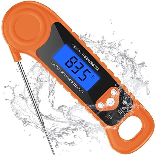Digital Meat Thermometer for Grilling, Candy Thermometer Instant Read Food Thermometer Waterproof with Backlight for Cooking, Deep Fry, BBQ, Grill, Smoker and Roast (Orange)-CubbioJoy
