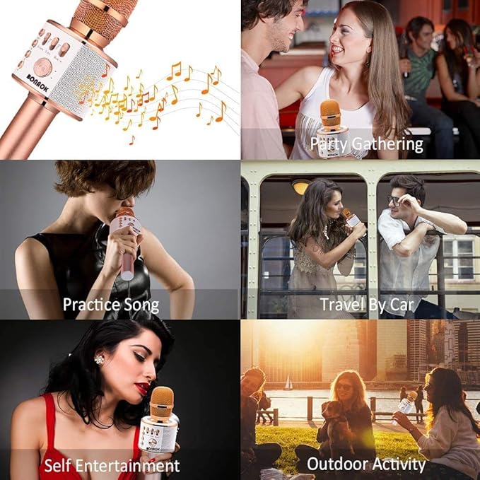 BONAOK Wireless Bluetooth Karaoke Microphone,3-in-1 Portable Handheld Karaoke Mic Speaker Machine Home Party Birthday for All Smartphones PC(Q37 Rose Gold)-CubbioJoy
