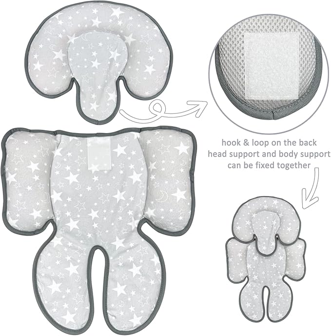 Infant Car Seat Insert, 2 in 1 Reversible Baby Car Seat Head & Body Support Cushion Pillow for Newborn,Soft Newborn Carseat Head Support Pad for Carseats, Strollers, Swings, Bouncers-CubbioJoy