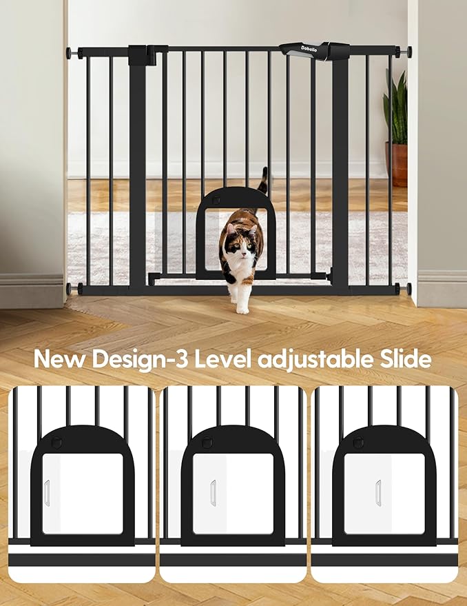 Babelio 36" Tall Upgraded Baby Gate with Cat Door,29-43" Auto Close Durable Dog Gate for Stairs,Doorways and House,Easy Walk Thru,Includes 4 Wall Cups,Black-CubbioJoy