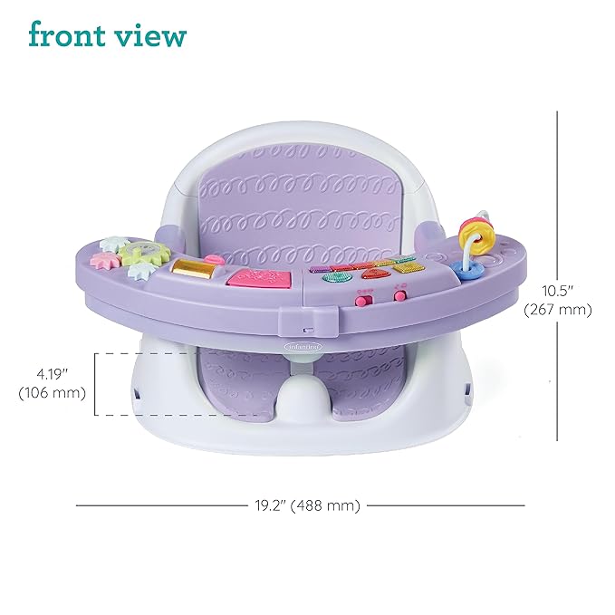 Infantino Music & Lights 3-in-1 Discovery Seat & Booster, Toddler Booster Seat for Dining Table or Kitchen Chair, Baby Activity Center & Snack Tray, Lavender-CubbioJoy