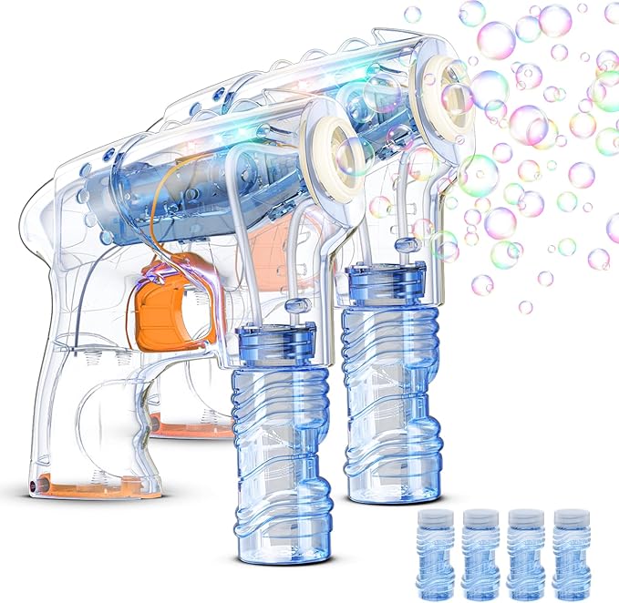 Kid Odyssey 2 Pack Bubble Gun with 4 Refill Solution and 3 Colorful LED Light, Bubble Machine for Kids, Bubble Maker for Party Favors, Birthday Gift, Indoor Outdoor Toys for Toddlers-CubbioJoy