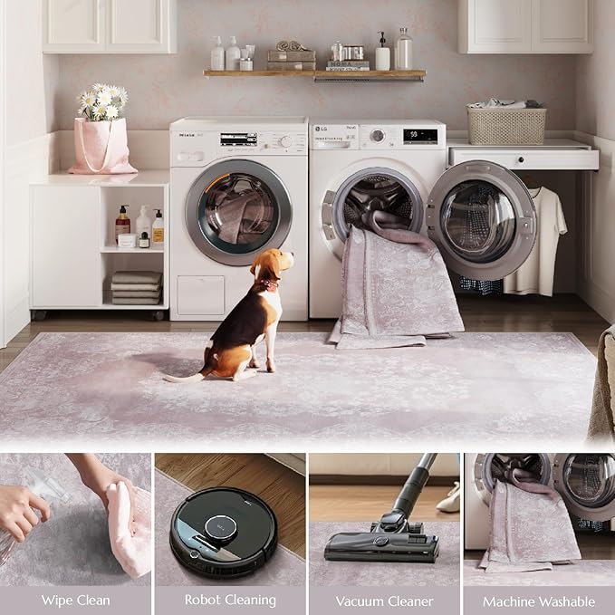 jinchan Vintage Floral Runner Rug 2x7 - Machine Washable Distressed Design Non-Slip Low-Pile Soft Thin Carpet for Hallway Kitchen Farmhouse Bedroom Entryway Laundry Room (2x7ft,Orchid)-CubbioJoy