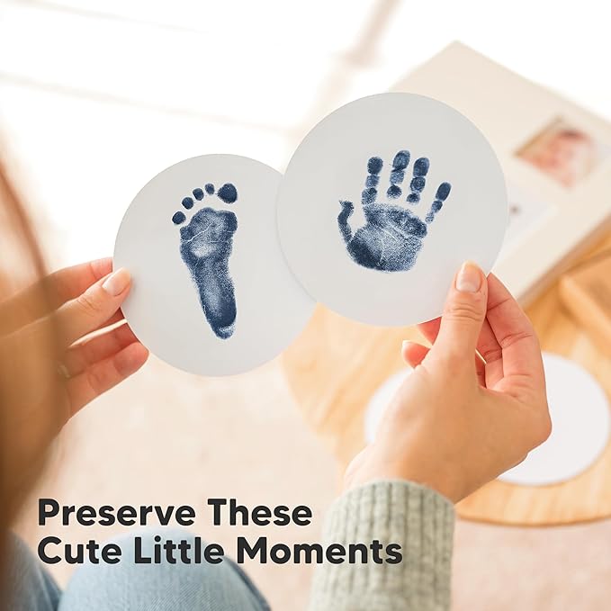 2-Pack Round Inkless Baby Hand and Footprint Kit - Mess Free Ink Pad for Newborn Keepsake, Dog Nose & Paw Print Kit, Clean Touch Ink Pad for Baby Hand & Footprints, Ideal New Mom Gifts (Navy)-CubbioJoy