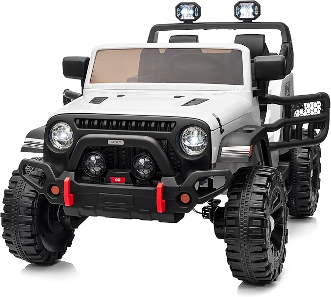 2 Seater Ride on Toy Car for Kids, 24V 4x4 Ride-on Truck Kids Electric Car w/Remote Control, 4x200W Motors - White-CubbioJoy