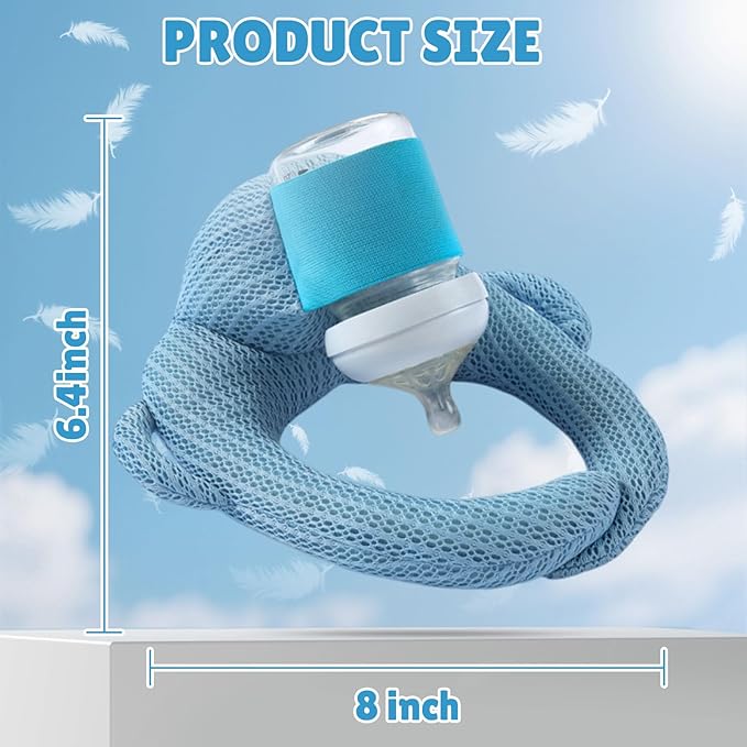 Bottle Holder Pillow, Plush Feeding Support Pad - Relieve Hand & Wrist Soreness, Adjustable Nursing Pillow, Blue-CubbioJoy