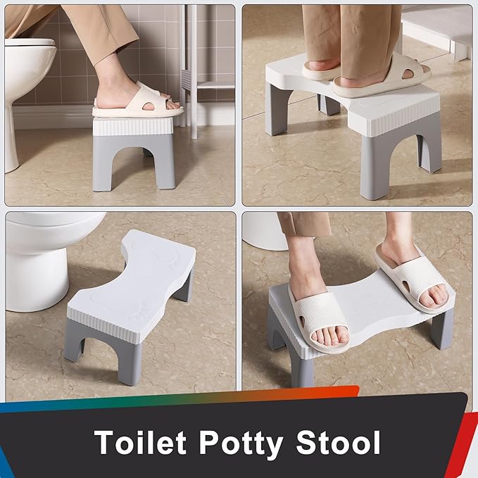 7” Toilet Potty Stool - Proper Posture Squatting Poop Step for Adults, Anti-Slip Lightweight Bathroom Potty Stools for Toilet, Stable & Durable Design, Easy to Clean (1, Grey)-CubbioJoy