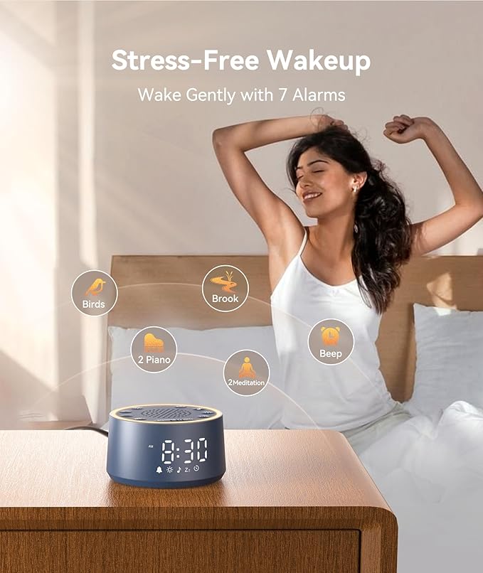 Dreamegg Sound Machine & Alarm Clock - White Noise Machine with 7 Wake-Up Sounds, 0-100% Dimmable, Night Light, Sound Machine for Sleeping, Office, Home, Travel Essentials Gift, Navy-CubbioJoy