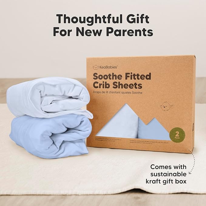 KeaBabies 2-Pack Organic Crib Sheets for Boys, Girls - 52x28 Fitted Crib Mattress Sheet Neutral, Breathable Jersey Cotton Cover for Baby Bed, Toddler Mattress, Soft & Cute Prints (Blue Flax)-CubbioJoy