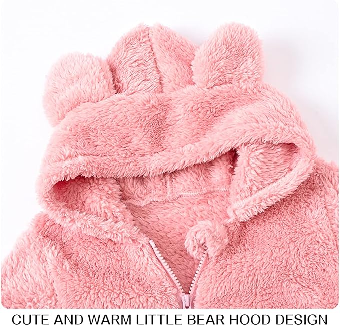 Baby Fleece Jumpsuits Infant Bear Ear Snowsuit Newborn Hooded Romper Warm Coat-CubbioJoy